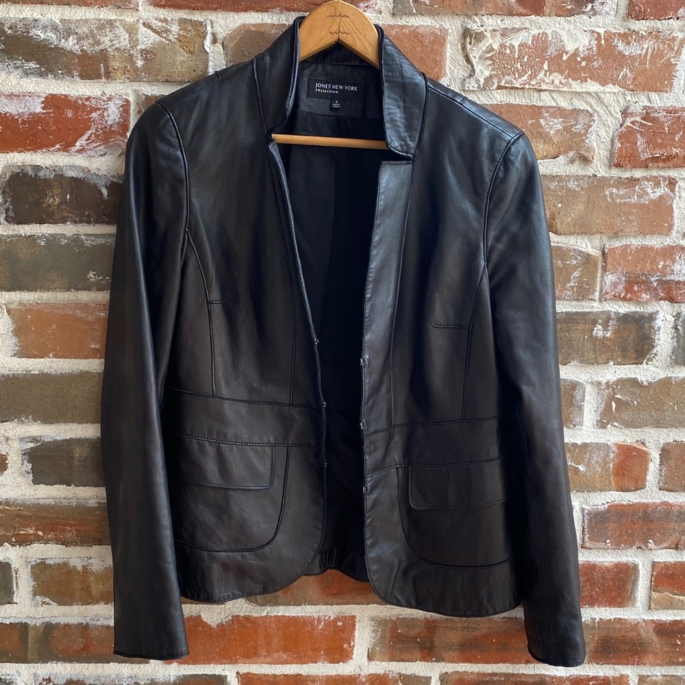 Jones New York buttery black leather tailored jacket